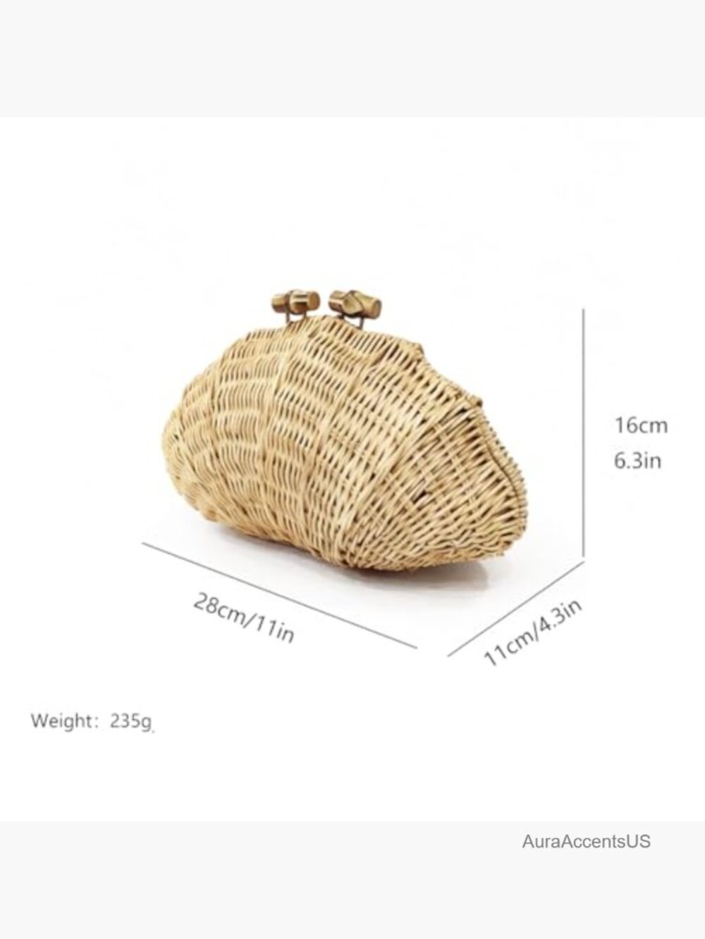 Handwoven Shell Rattan Clutch Straw Beach Purse Summer Woven Bag - Picture 6 of 7